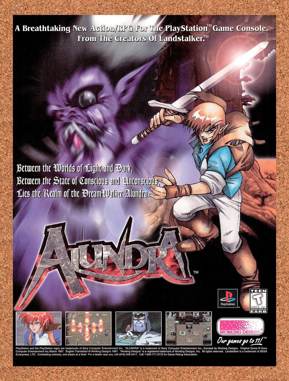 1998 Alundra PS1 Original Advertisement / Retro Wall Art v1