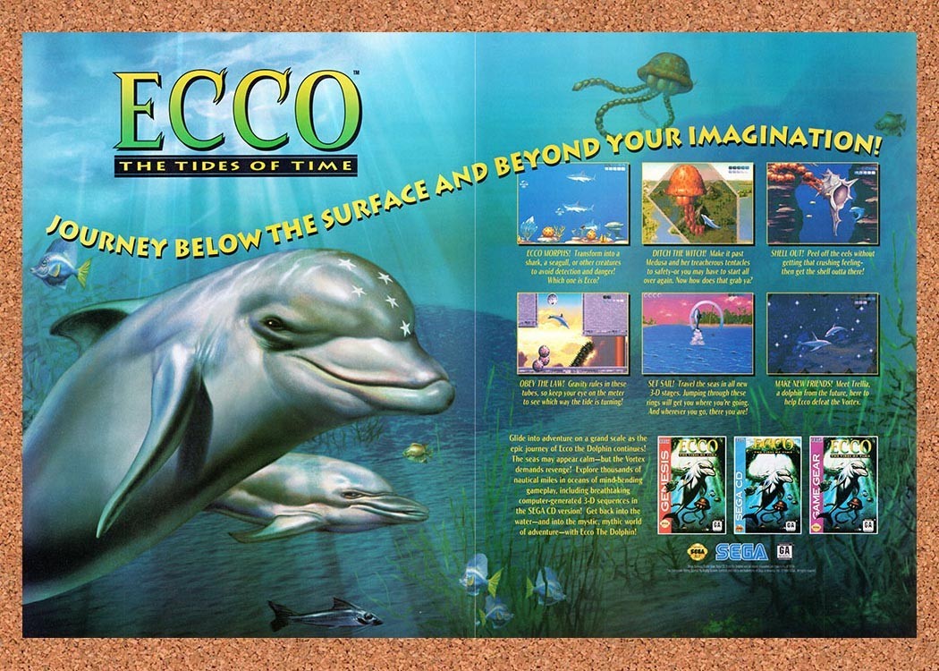 1995 Ecco The Dolphin The Tides Of Time Sega CD Original Ad / Promo v1