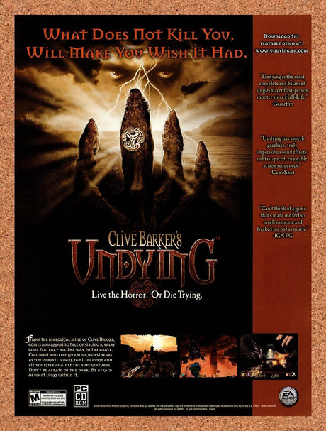 2001 Clive Barkers Undying PC Original Advertisement / Retro Promo v3