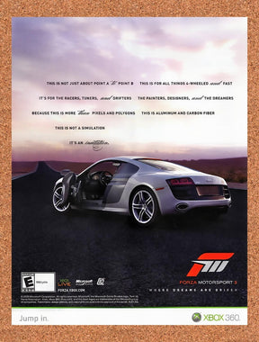 2010 Forza Motorsport 3 Xbox 360 Original Advertisement / Retro Wall Art v2