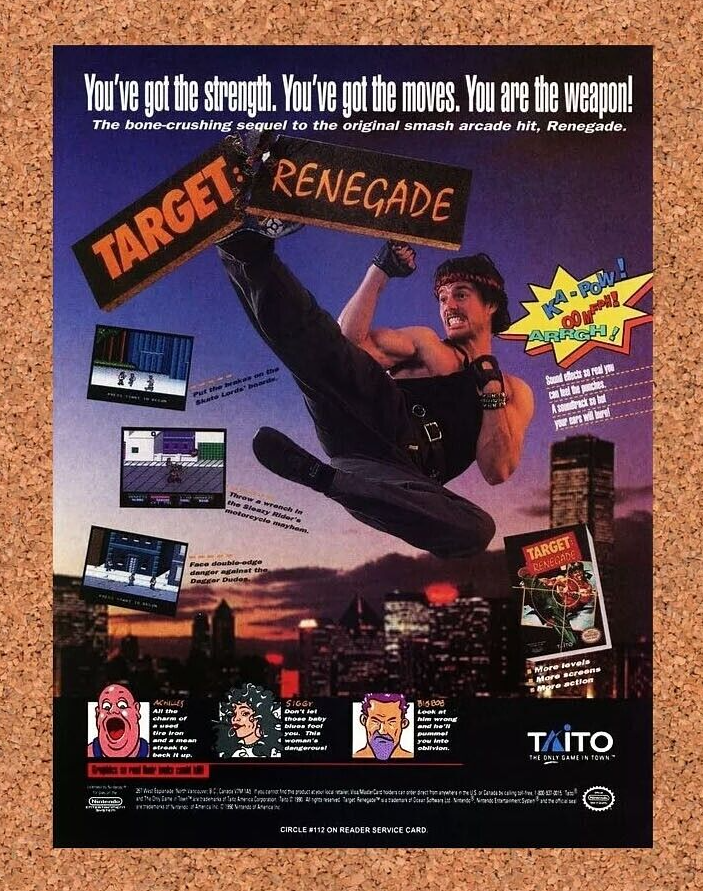 Target Renegade NES Original 1991 Ad Authentic Nintendo Video Game Promo