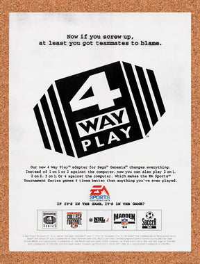 1993 EA 4 Way Play Genesis Adapter Original Advertisement / Retro Wall Art v2