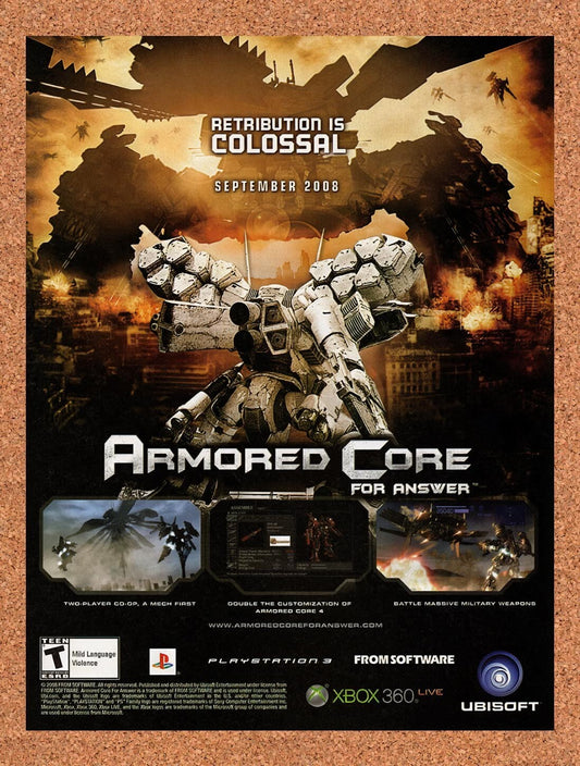 2007 Armored Core For Answer Xbox 360 Original Advertisement / Retro Wall Art v1