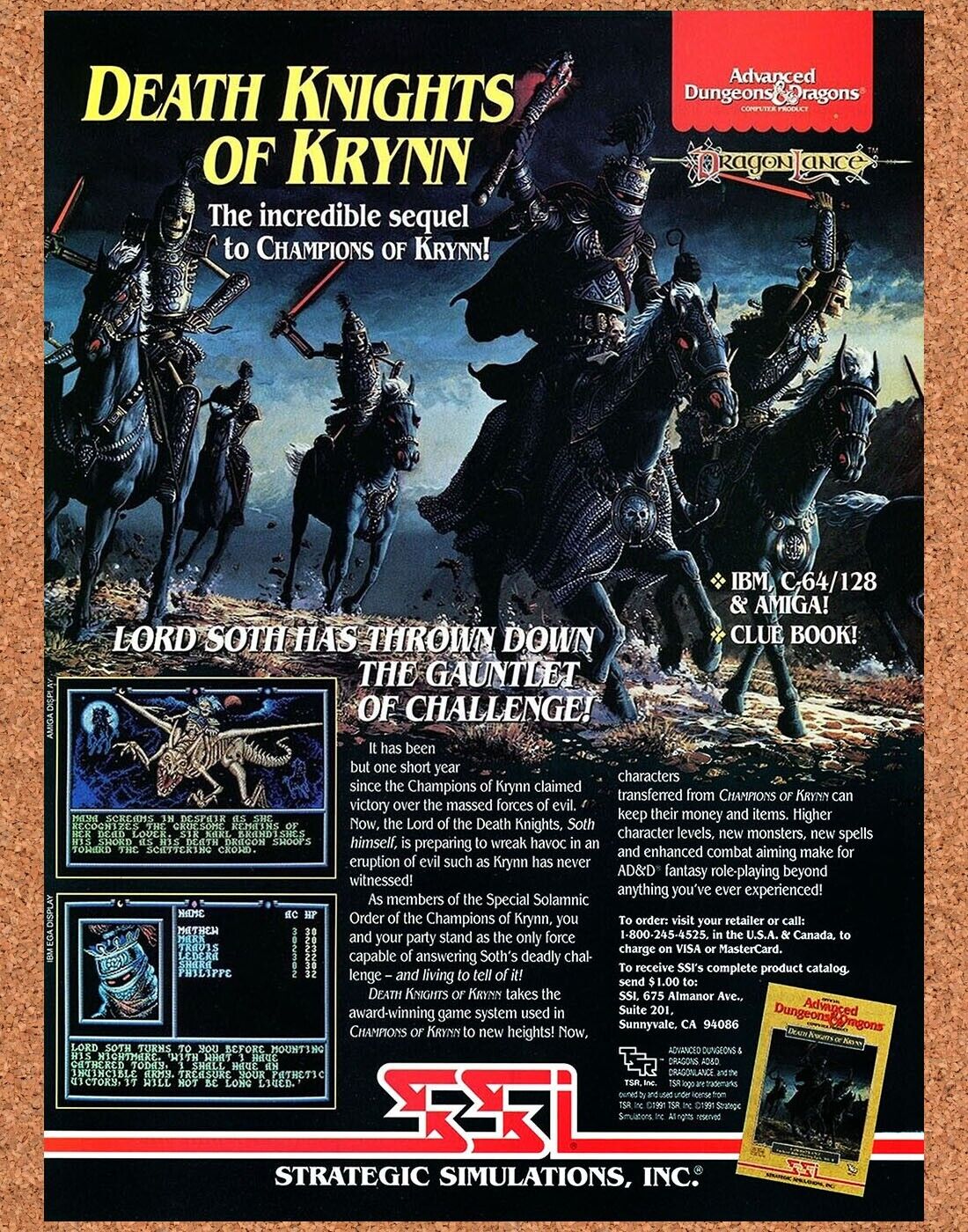 Advanced Dungeons And Dragons Amiga Death Knights Krynn Original 1991 Ad Promo