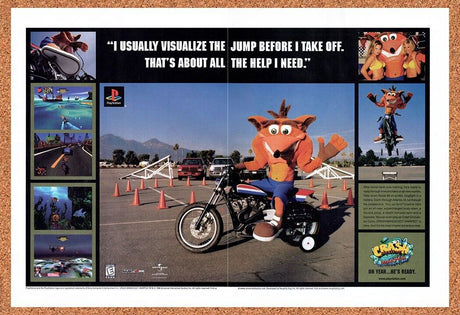 1998 Crash Bandicoot Warped PS1 Original Advertisement / Retro Wall Art v2