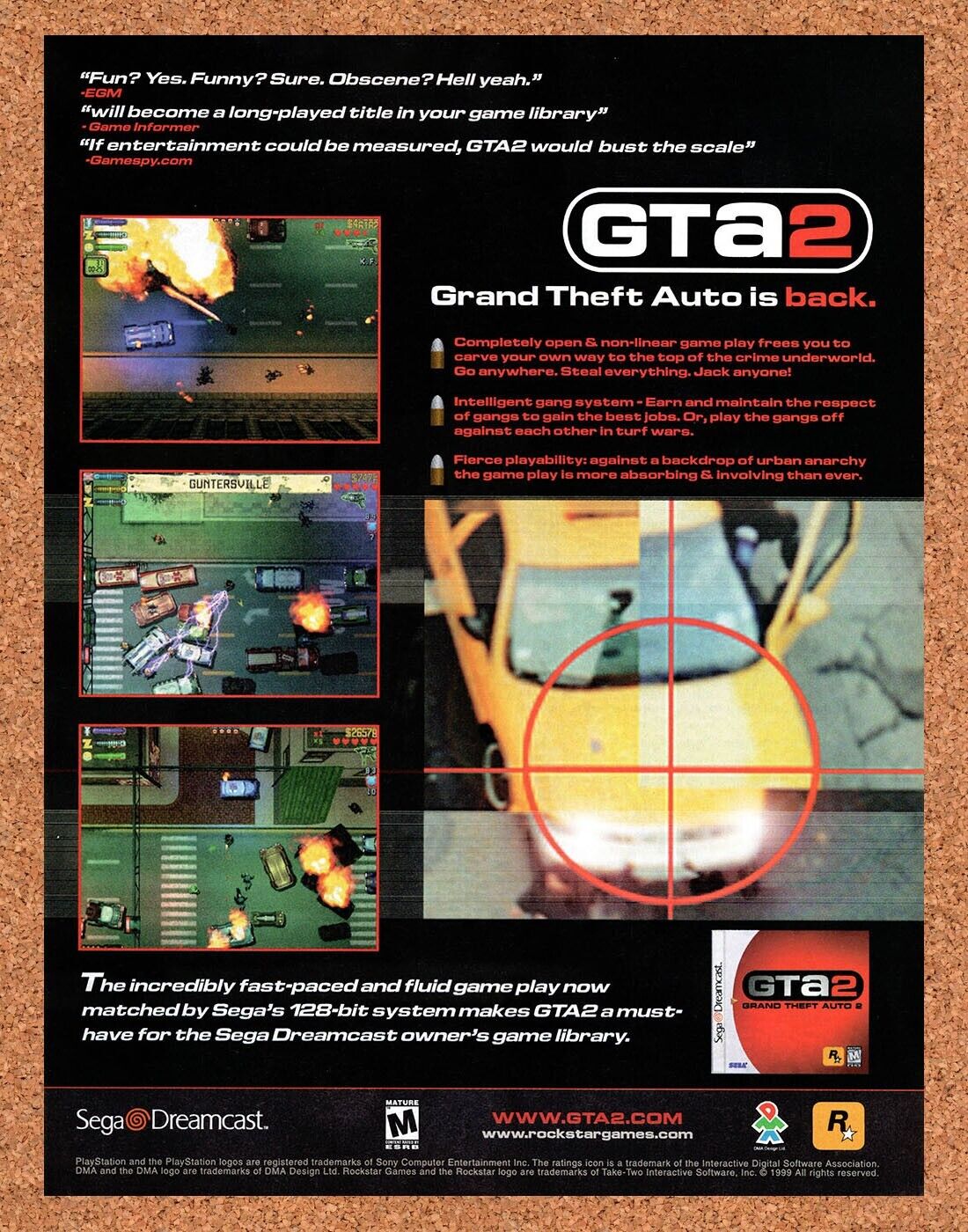 2000 GTA 2 Dreamcast Original Advertisement / Retro Wall Art v3