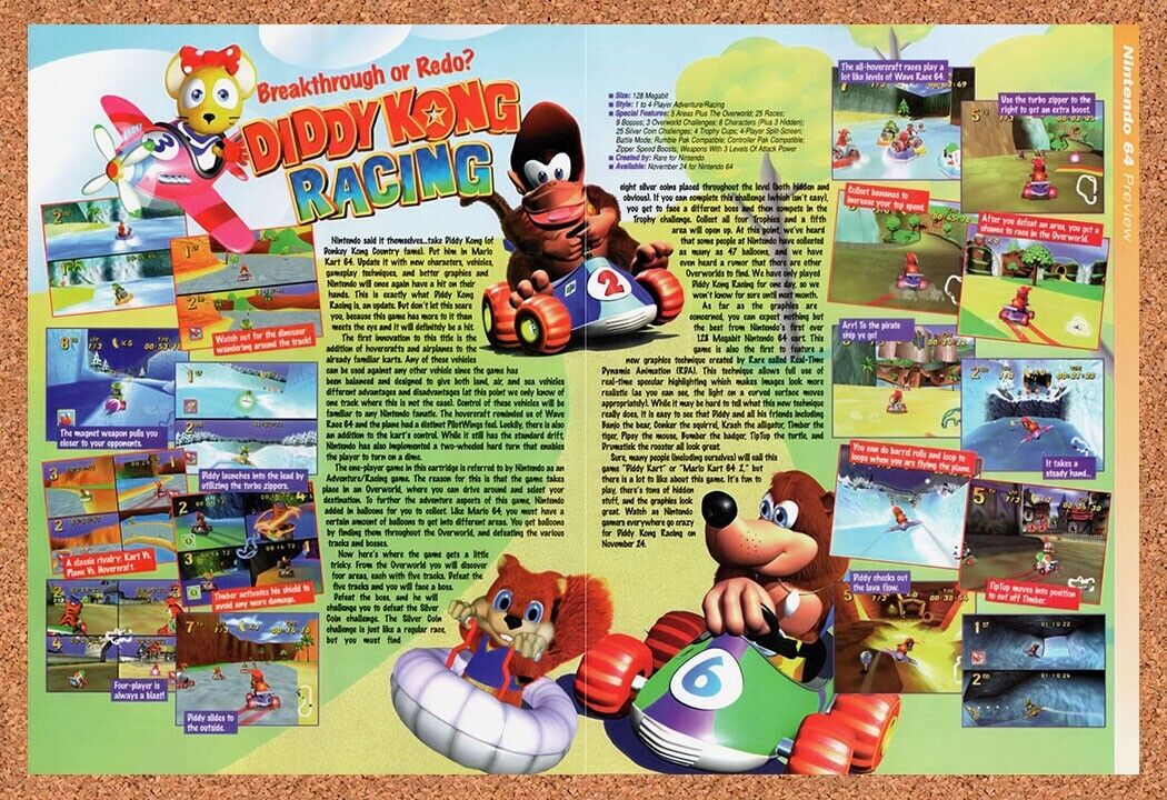 1997 Diddy Kong Racing N64 Original Advertisement / Retro Wall Art v2