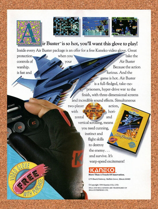 1990 Air Buster Genesis Original Advertisement / Retro Wall Art v1