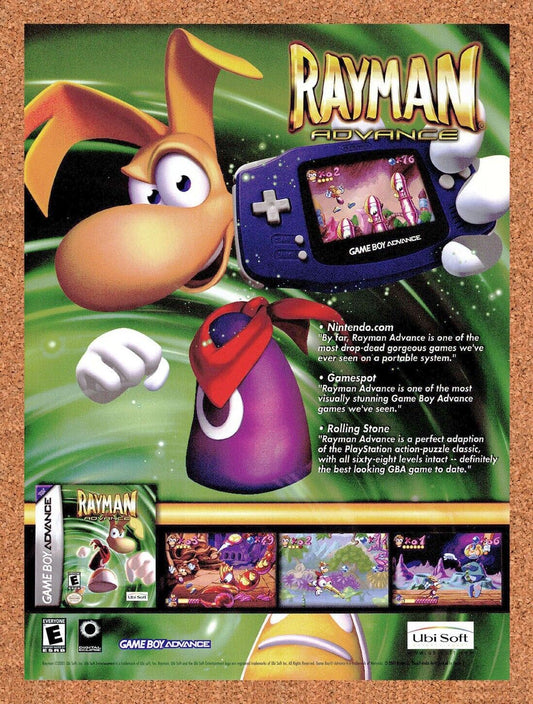 Rayman Advance GBA Original 2002 Print Ad Authentic Nintendo Video Game Promo