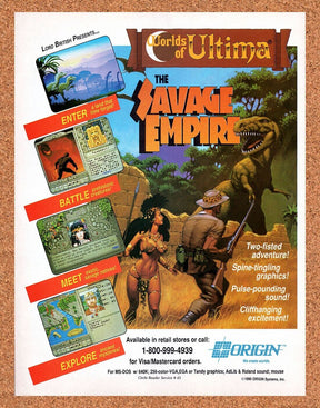 Worlds Of Ultima Savage Empire MS-DOs Original 1991 Vintage Ad - Game Promo