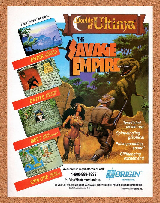 Worlds Of Ultima Savage Empire MS-DOs Original 1990 Vintage Ad - Game Promo