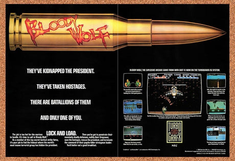 1990 Bloody Wolf Turbo Grafx-16 Original Advertisement / Retro Wall Art v1