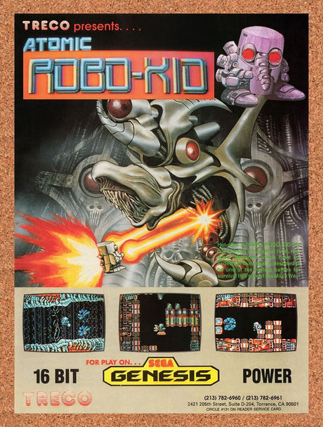 1990 Atomic Robo-Kid Genesis Original Advertisement / Retro Wall Art v1
