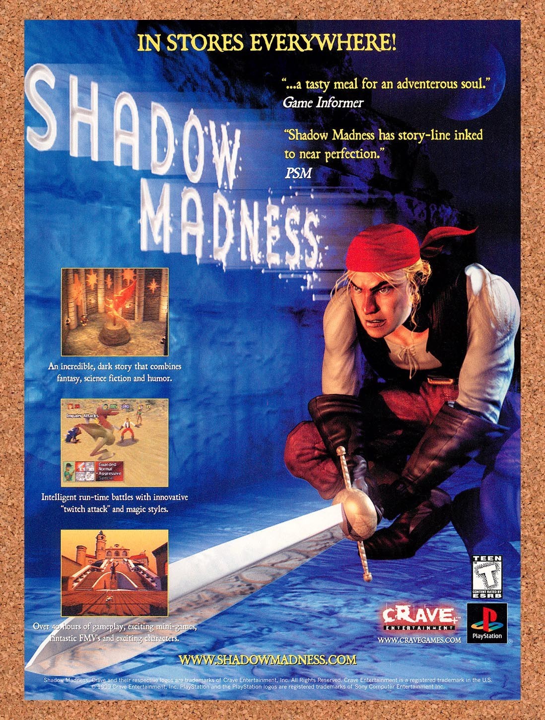 1999 Shadow Madness PS1 Original Advertisement / Retro Promo v1