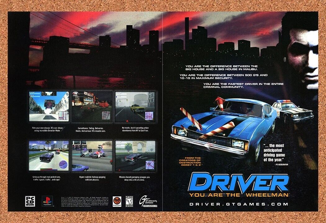 Driver You Are The Wheelman PC Original 1998 Ad Print Authentic Video Game Promo