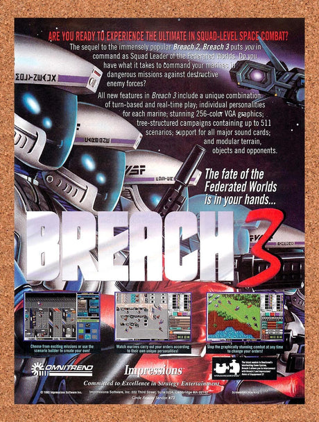 1994 Breach 3 PC Original Advertisement / Retro Promo v1