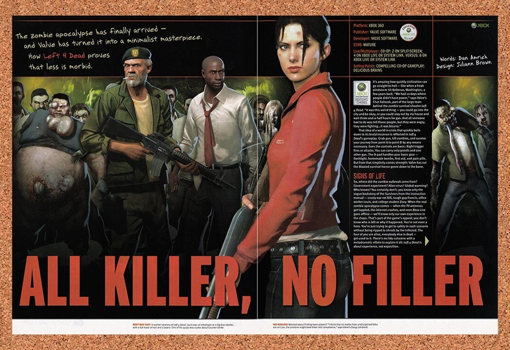 2008 Left 4 Dead Xbox 360 Review Original Advertisement / Retro Wall Art v3