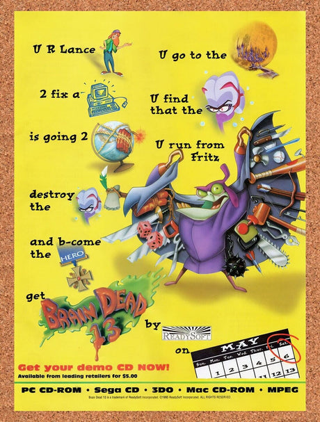 1995 Brain Dead 13  PC Original Advertisement / Retro Wall Art v5