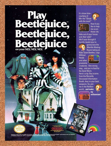 1991 Beetlejuice NES Original Advertisement / Retro Wall Art v2