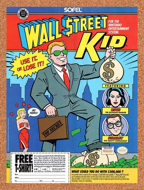1991 Wall Street Kid NES Original Advertisement / Retro Wall Art v1
