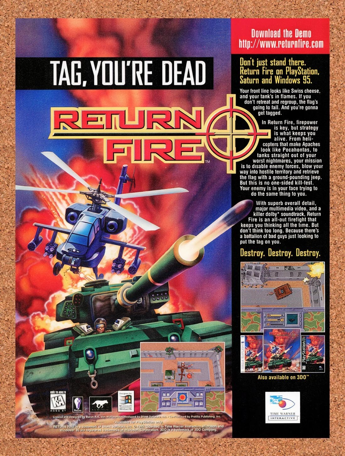 1996 Return Fire PC Original Advertisement / Retro Wall Art v1