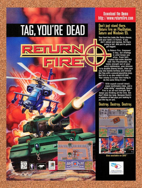 1996 Return Fire PC Original Advertisement / Retro Wall Art v1