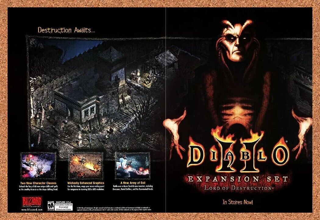 Diablo 2 Lords Of Destruction PC II Original 2002 Ad Authentic Video Game Promo