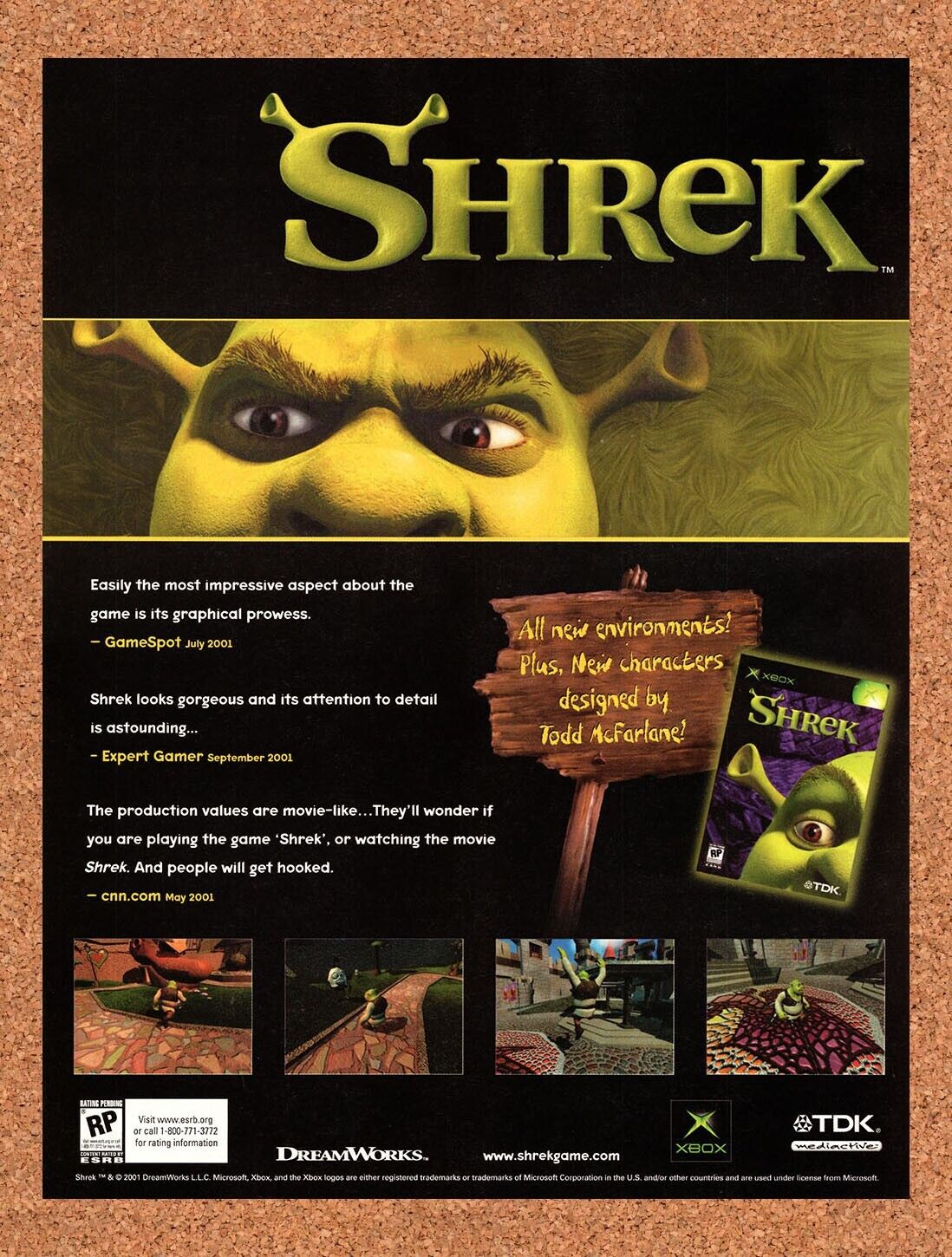2001 Shrek Xbox Original Advertisement / Retro Wall Art v1