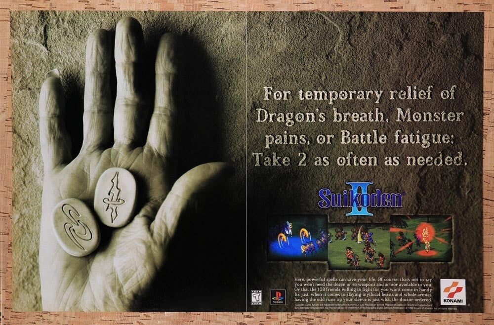 1999 Suikoden II PS1 Original Advertisement / Retro Wall Art v1