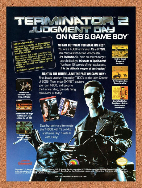1992 T2 Terminator NES Original Advertisement / Retro Wall Art v5