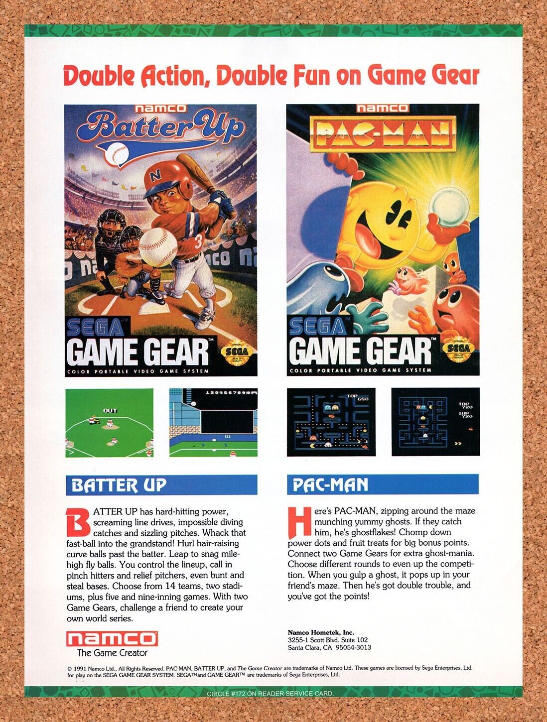 1992 Namco Game Gear Games Original Advertisement / Retro Wall Art v1