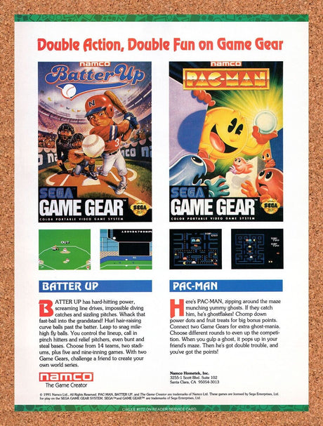 1992 Namco Game Gear Games Original Advertisement / Retro Wall Art v1