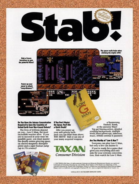 1990 Low G Man NES Original Advertisement / Retro Promo v2