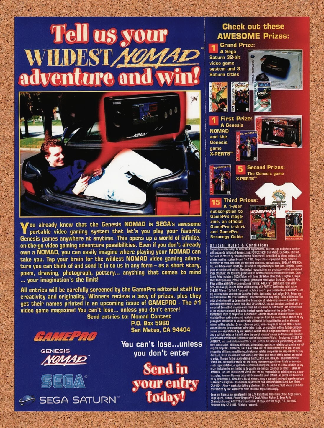 1996 Sega Nomad Wildest Nomad Adventure Context Original Ad / Retro Wall Art v2