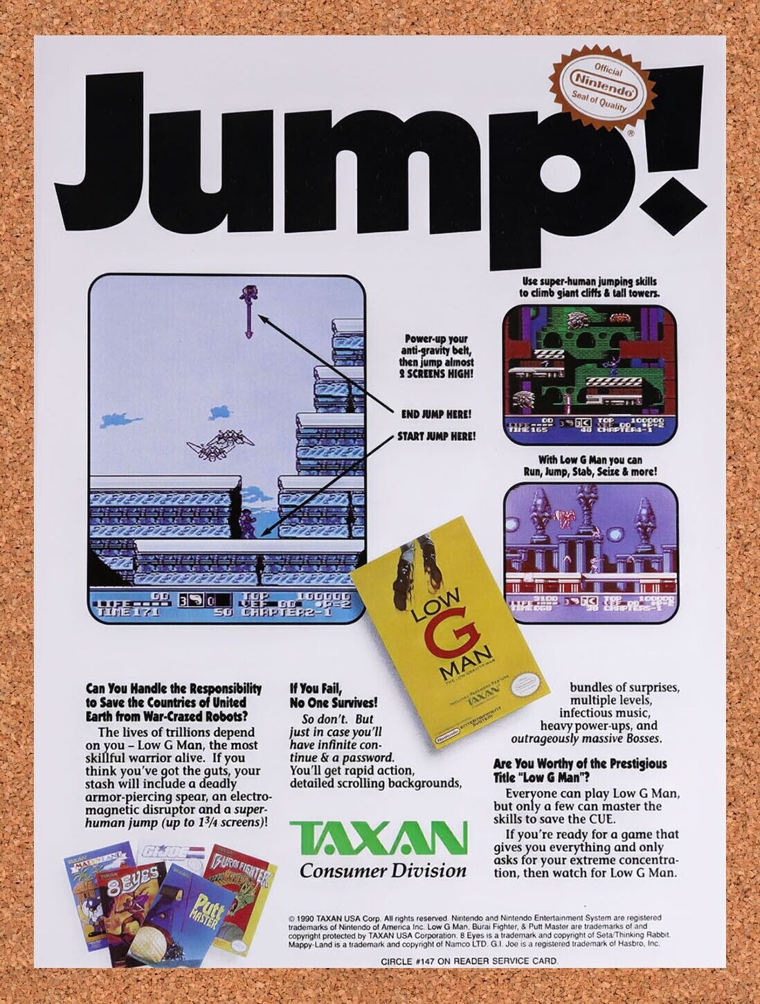 1990 Low G Man NES Original Advertisement / Retro Wall Art v1