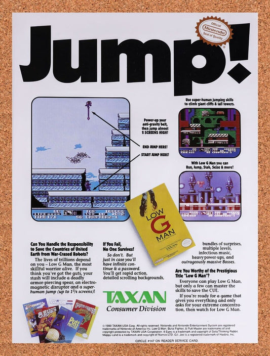 1989 Low G Man NES Original Advertisement / Retro Wall Art v1