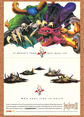 Final Fantasy III SNES Original 1994 Ad Authentic Squaresoft Video Game Promo