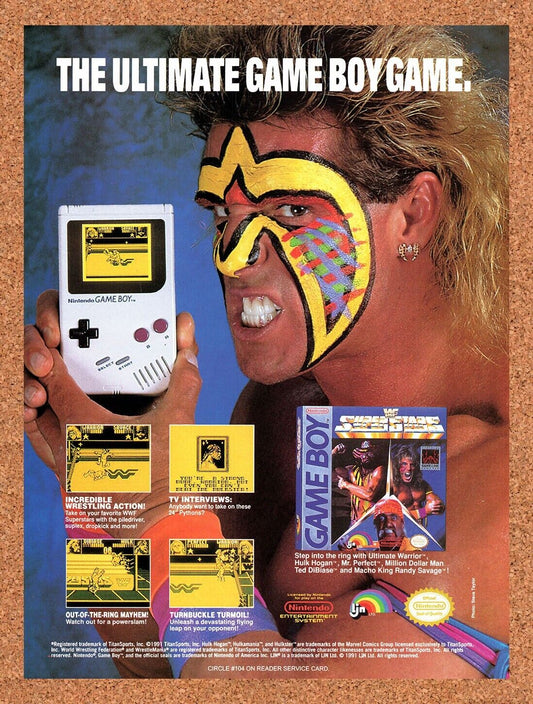 1990 WWF Superstars Game Boy Original Advertisement / Retro Wall Art v1