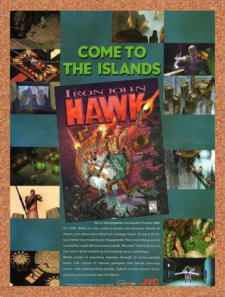1998 Iron John Hawk PC Original Advertisement / Retro Wall Art v1