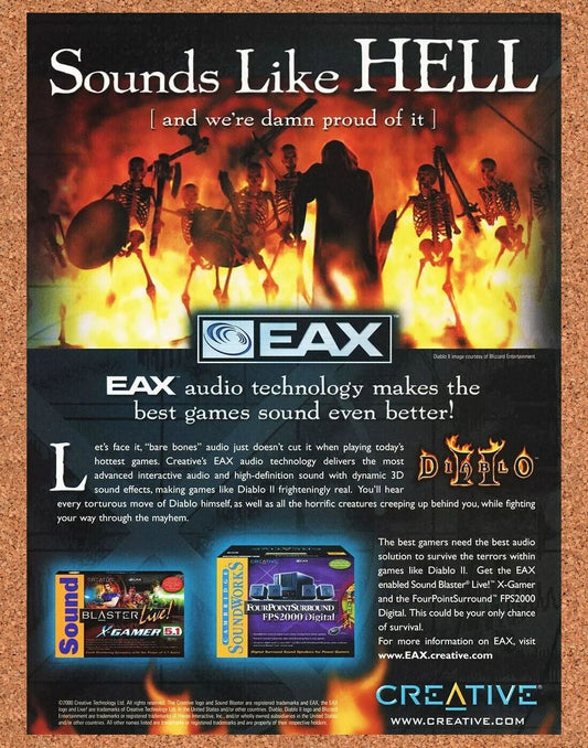 Diablo II PC EAX Original 2001 Ad Authentic Sound Blaster Video Game Promo