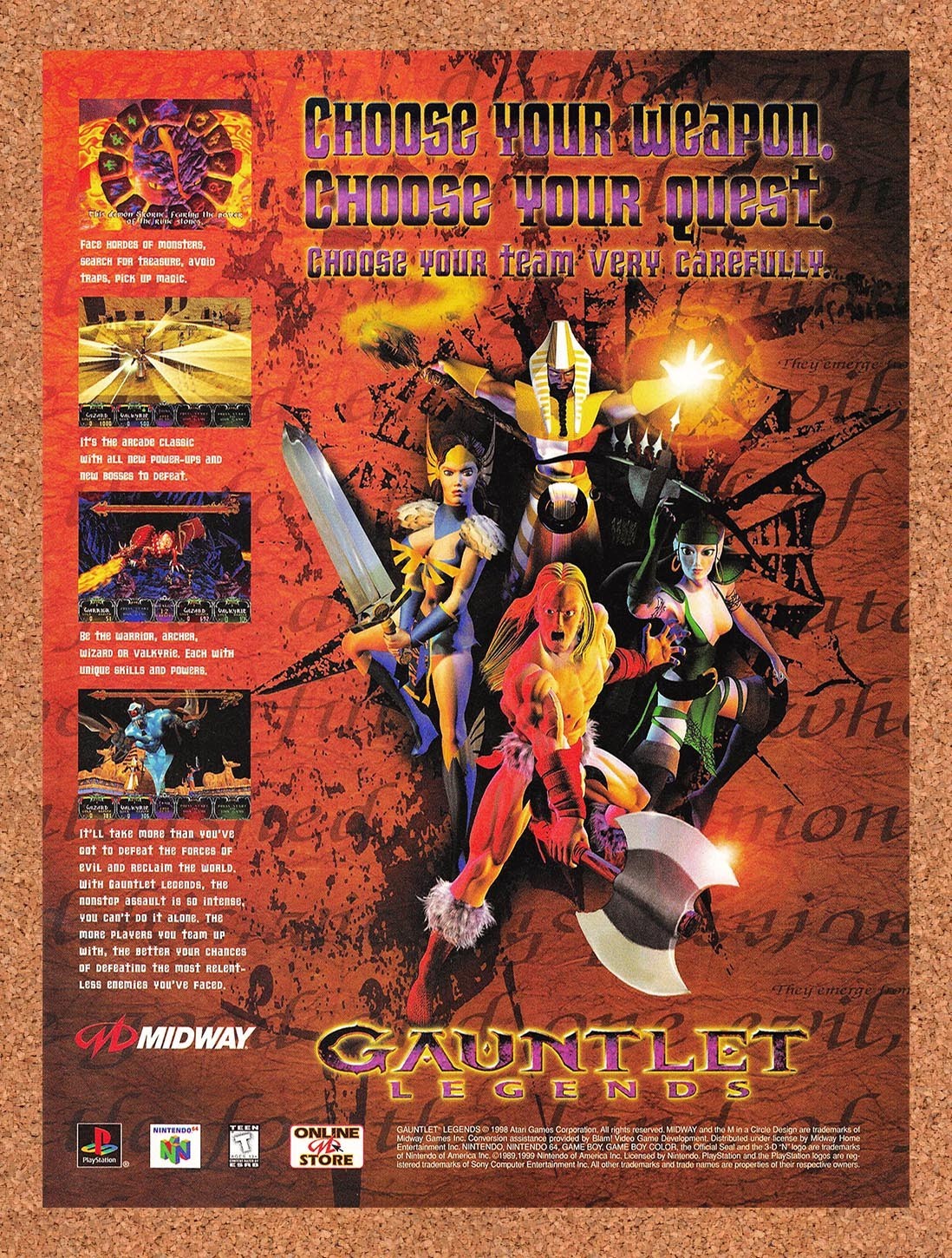 1999 Gauntlet Legends N64 Original Advertisement / Retro Promo v3