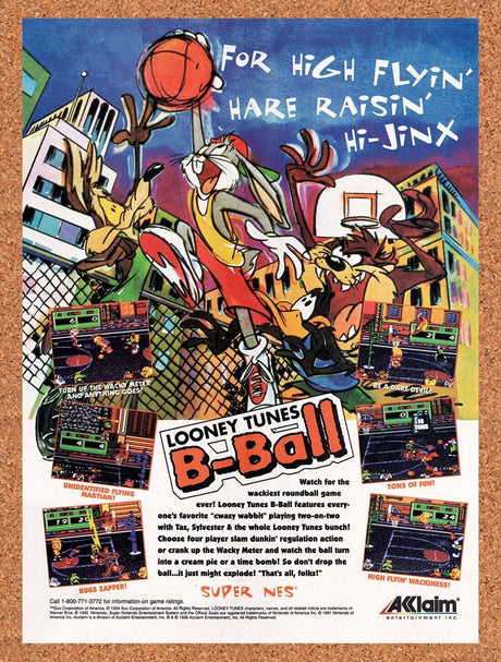 1995 Looney Tunes B-Ball SNES Original Advertisement / Retro Wall Art v1