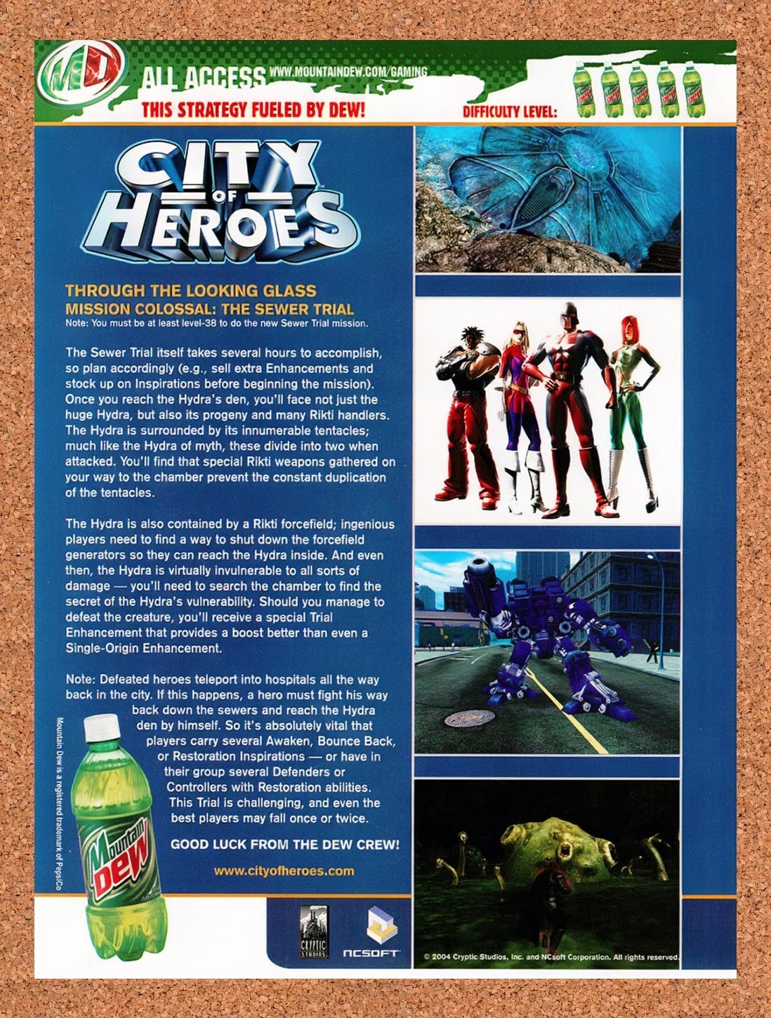 2004 City Of Heroes Mountain Dew Original Advertisement / Retro Promo v5
