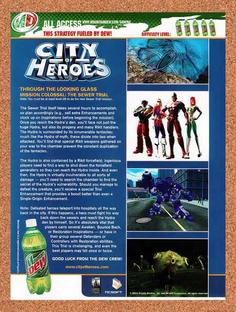 2004 City Of Heroes Mountain Dew Original Advertisement / Retro Promo v5