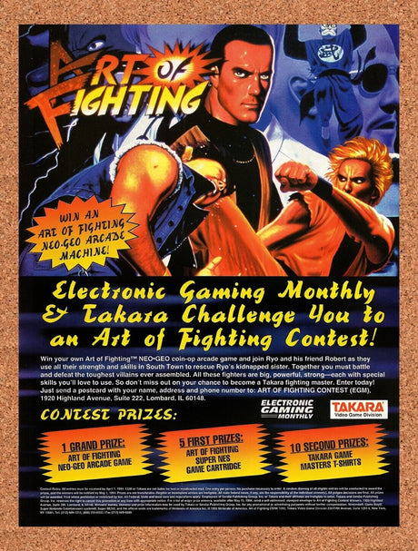1994 Art Of Fighting Sweepstakes Original Advertisement / Retro Wall Art v2