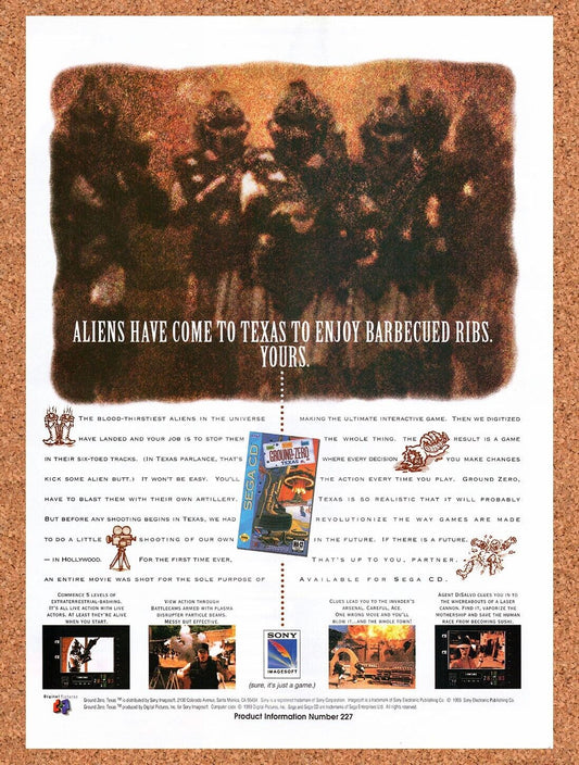 1993 Ground Zero Texas Sega CD Original Advertisement / Retro Wall Art v1