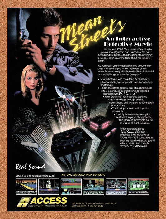 1989 Mean Streets MS-DOS Original Advertisement / Retro Wall Art v2