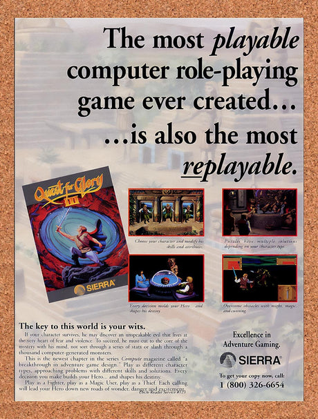 1992 Quest For Glory III PC Original Advertisement / Retro Promo v1
