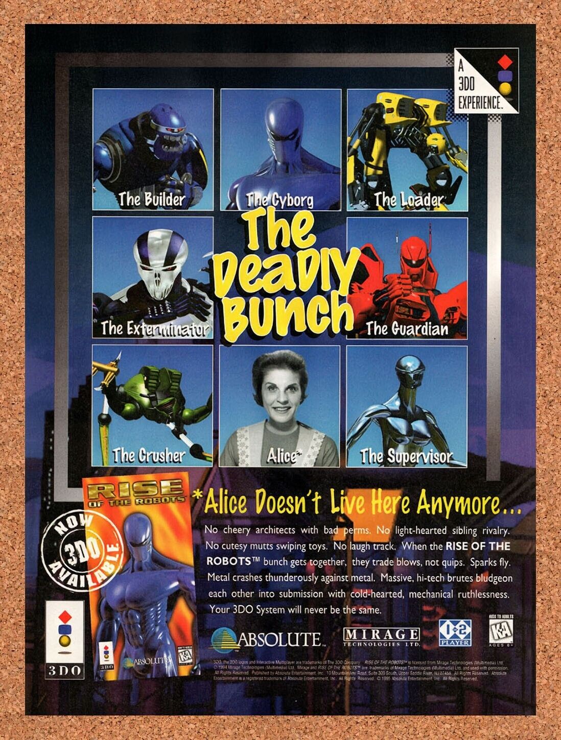 1995 Rise Of The Robots 3DO Original Advertisement / Retro Wall Art v2