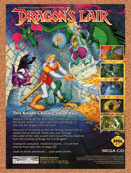 1994 Dragons Lair Sega CD Original Advertisement / Retro Wall Art v1
